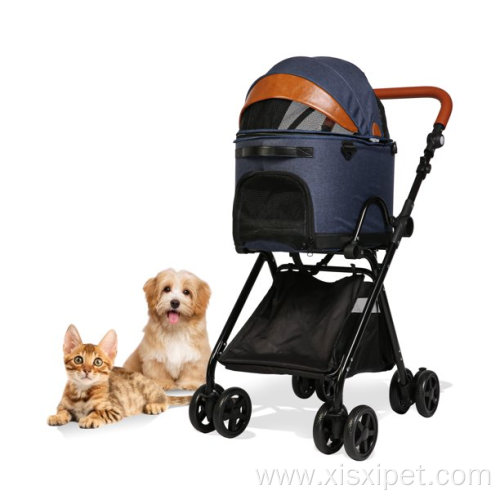 Luxury Folding Pet Stroller Dogs Cats Adjustable Handlebar